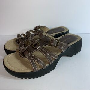 Comfort Step Brown Leather Slide Sandals